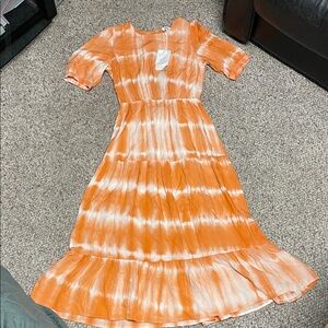 Grace & mila Orange Tie-Dye Women's midi Dress with open back - nwt